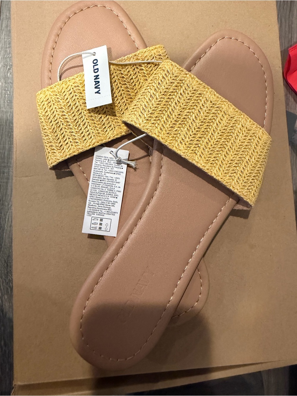 Old Navy Yellow Knit Strap Slide Sandals with Tan Footbed